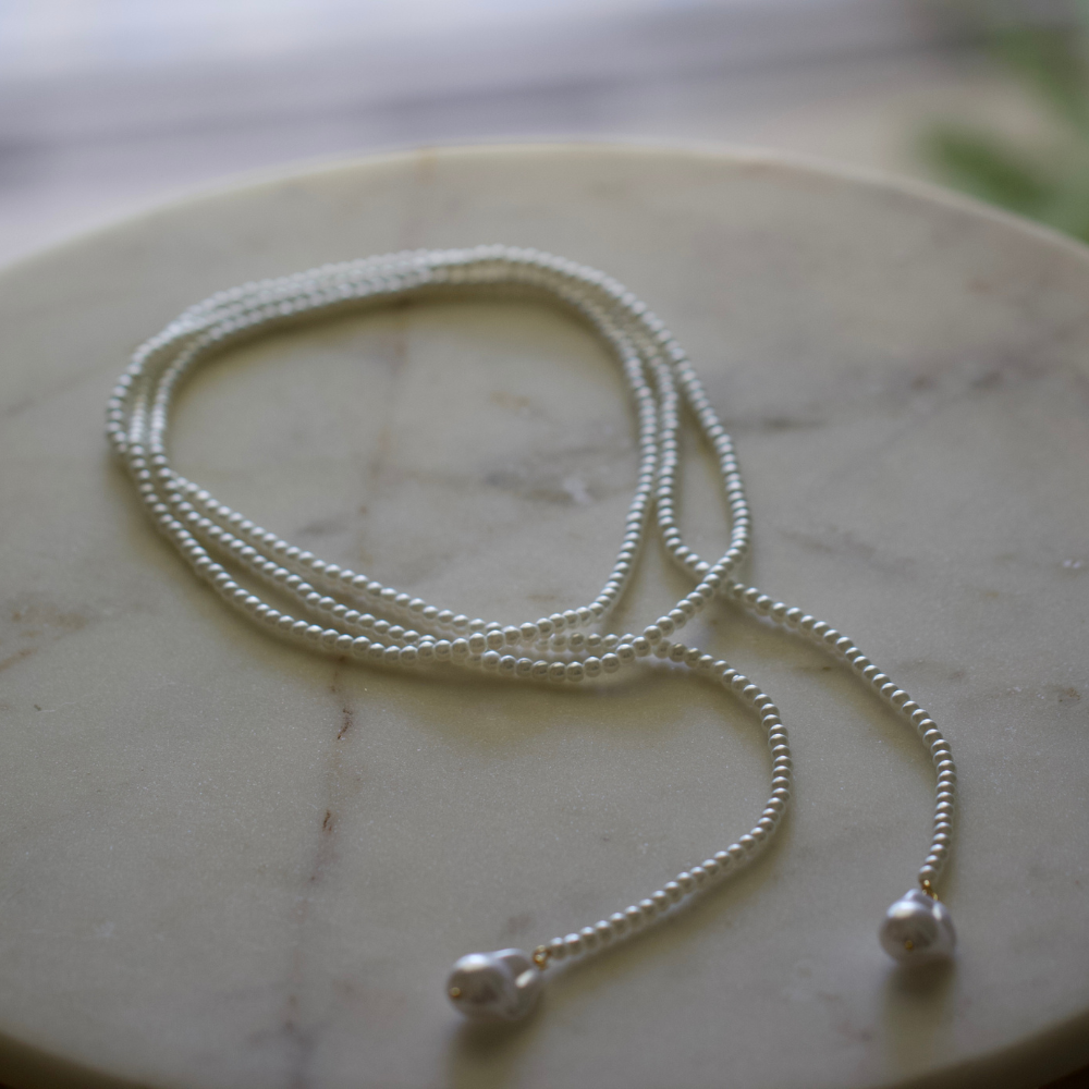 Wrap Pearl Lariat Necklace