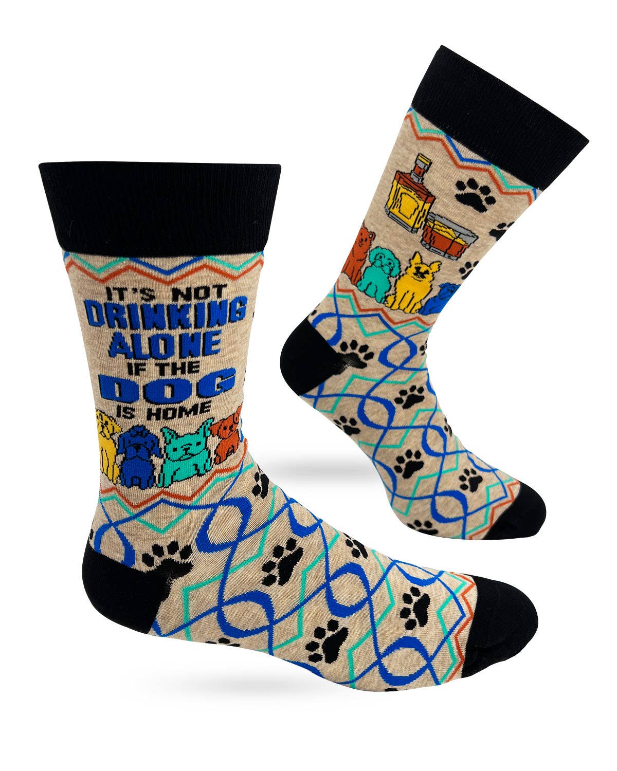 Fabdaz - It’s Not Drinking Alone if the Dog is Home Men's Novelty Crew Socks