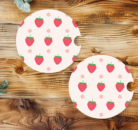 Strawberries Car Coaster Set
