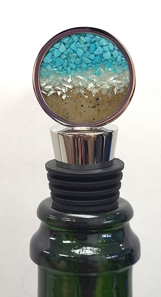 Dune Jewelry -Round Wine Stopper - Ocean Gradient, Made with sand from The Beaches of Cape Cod