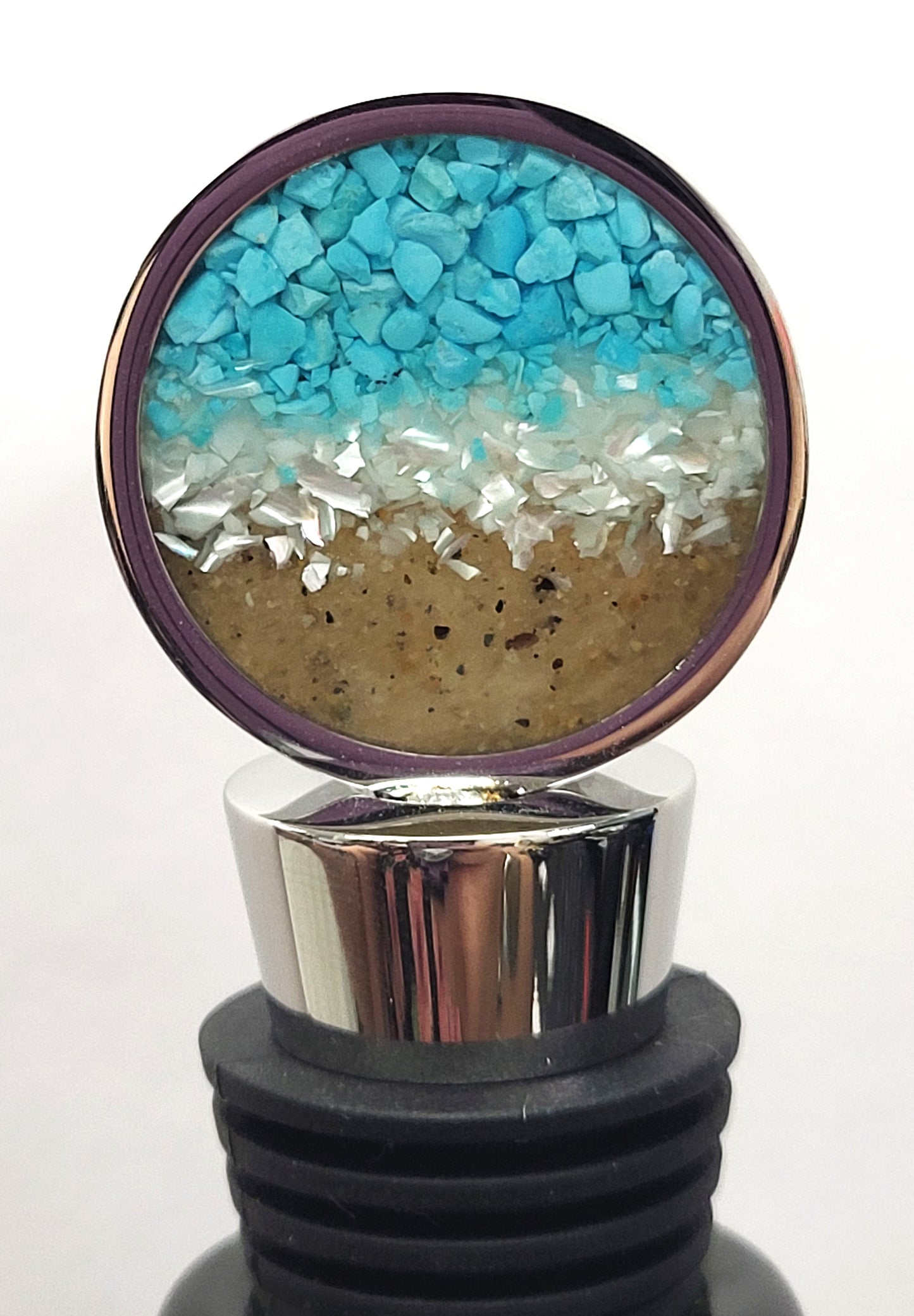 Dune Jewelry -Round Wine Stopper - Ocean Gradient, Made with sand from The Beaches of Cape Cod