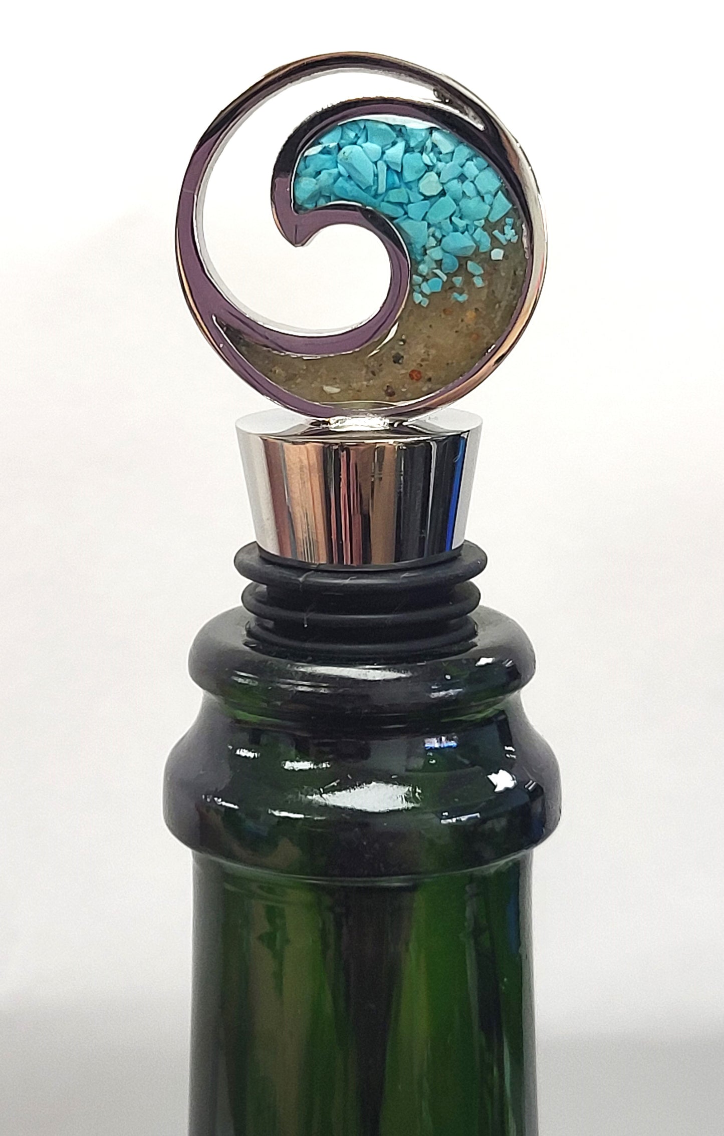 Dune Jewelry -Wave Wine Stopper - Turquoise Gradient, Made with Sand from The Beaches of Cape Cod