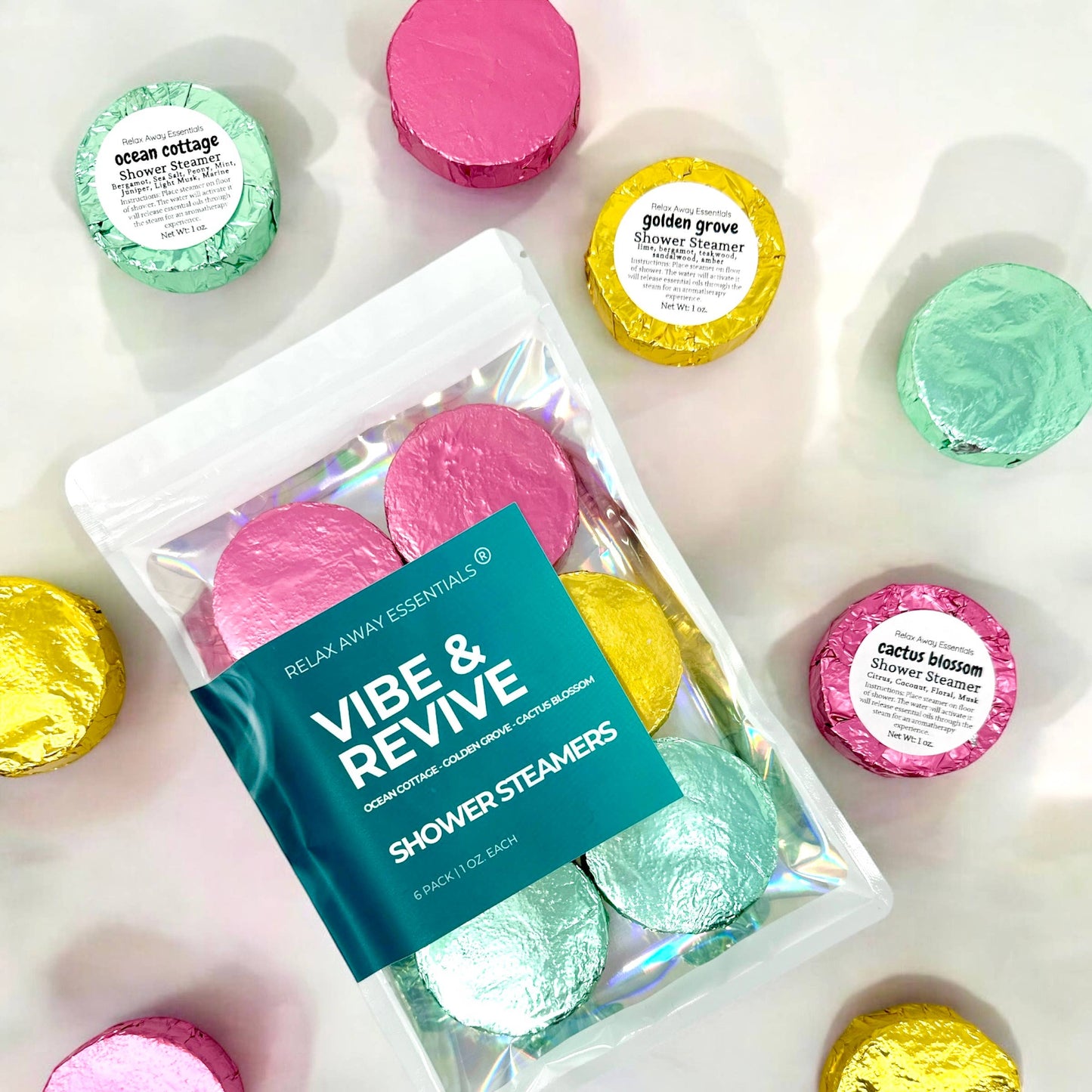 Relax Away Essentials - Vibe and Revive Shower Steamers 6 Pack - Made in USA - Spa