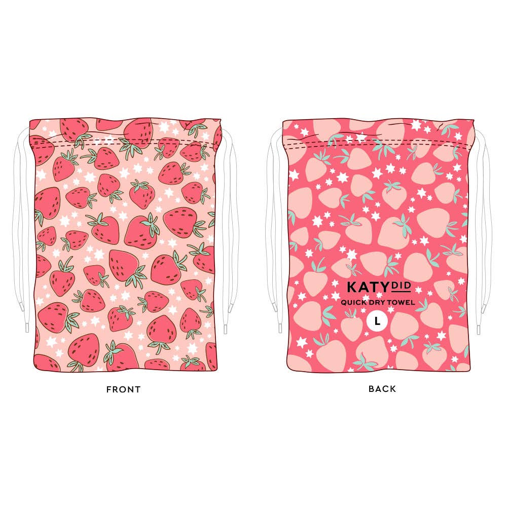 Katydid - Strawberries Quick Dry Beach Towel: Pink Hues