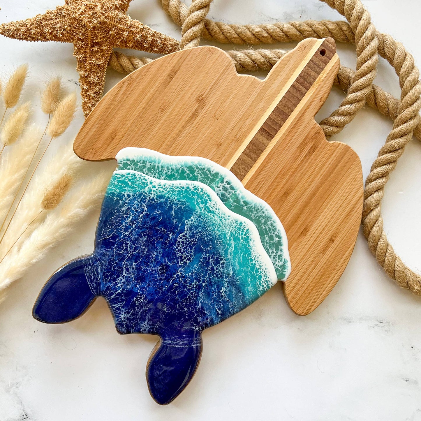 Citrus Waves Art - Sea Turtle Charcuterie Board: Blue