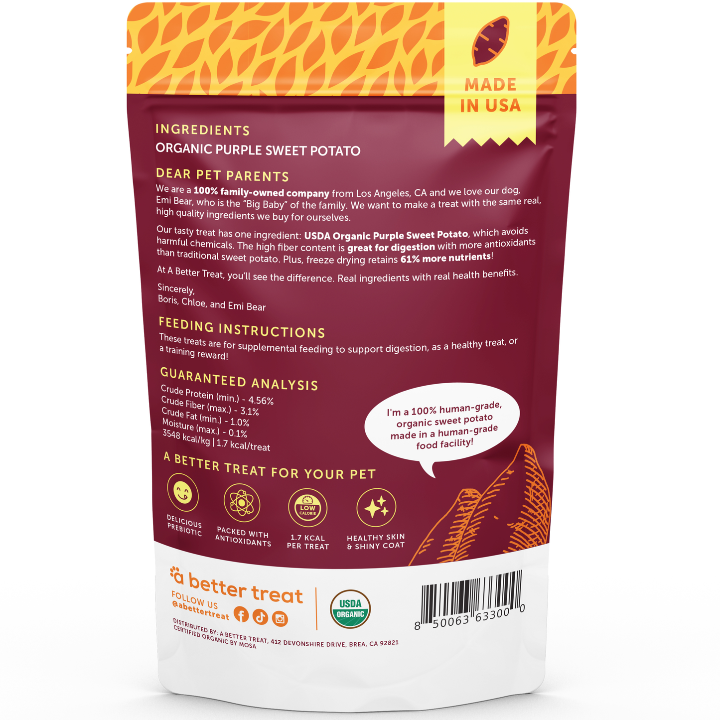 A Better Treat - Organic Freeze Dried Purple Sweet Potato Dog and Cat Treats