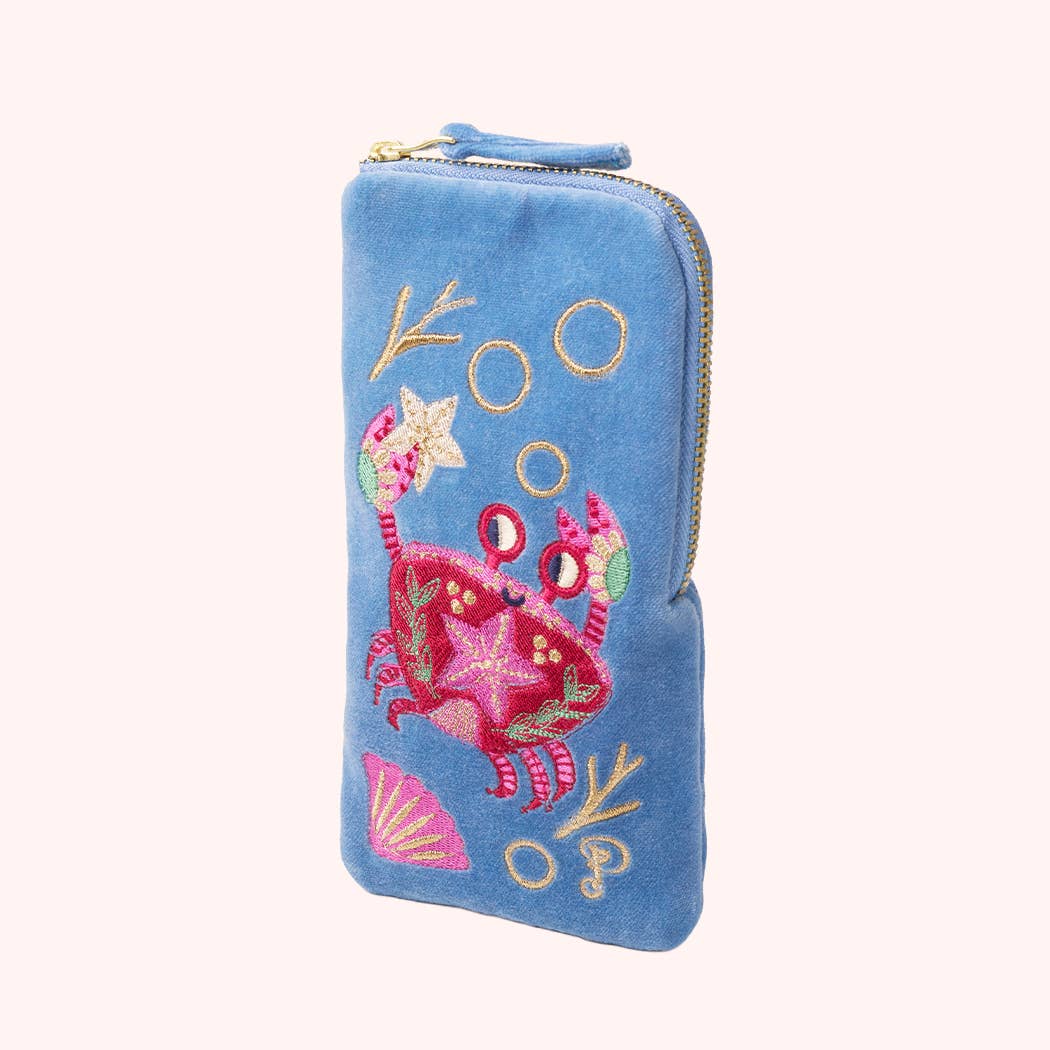 Velvet Sunglasses Pouch - Seafaring Crab