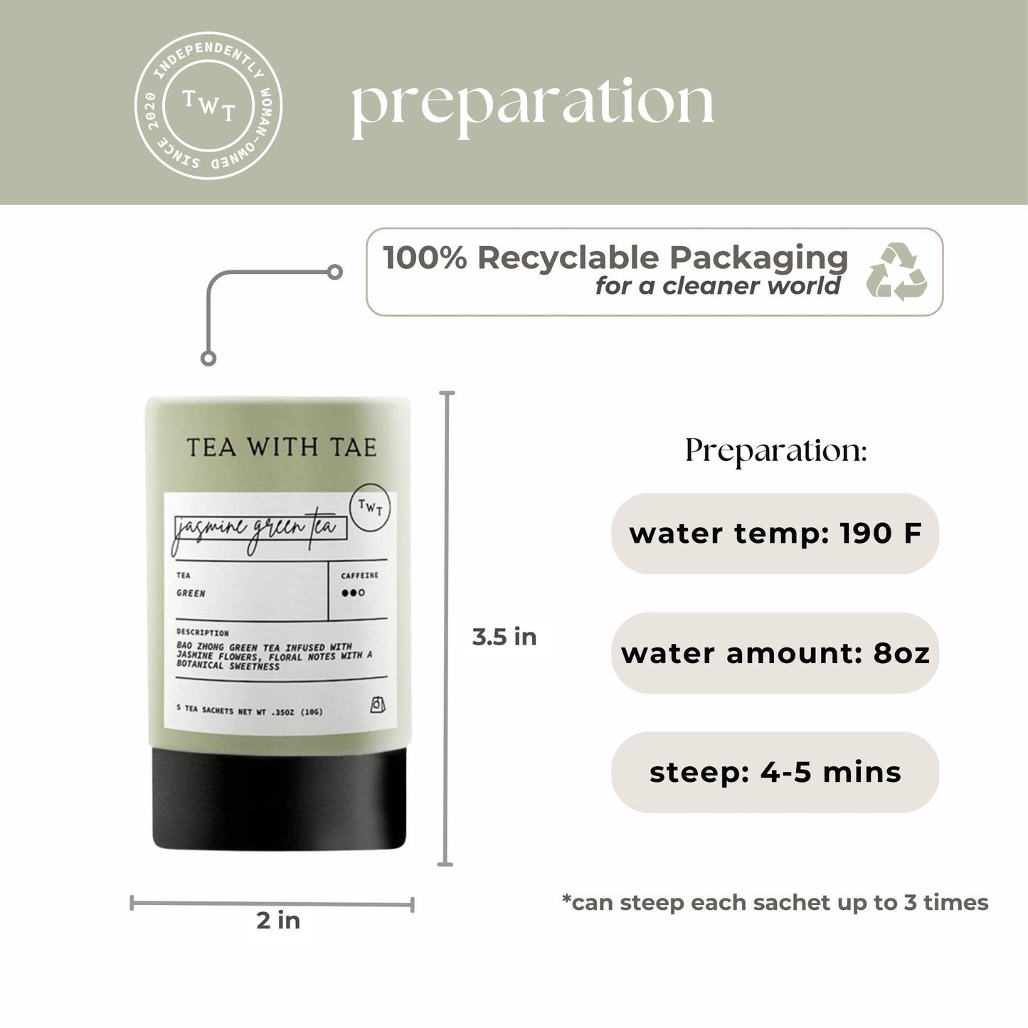 Tea with Tae - Jasmine Green Tea Mini Tube Gift (5 tea bags)
