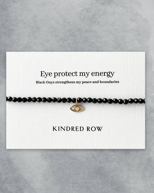 Kindred Row - Black Onyx Evil Eye Affirmation Charm Bracelet