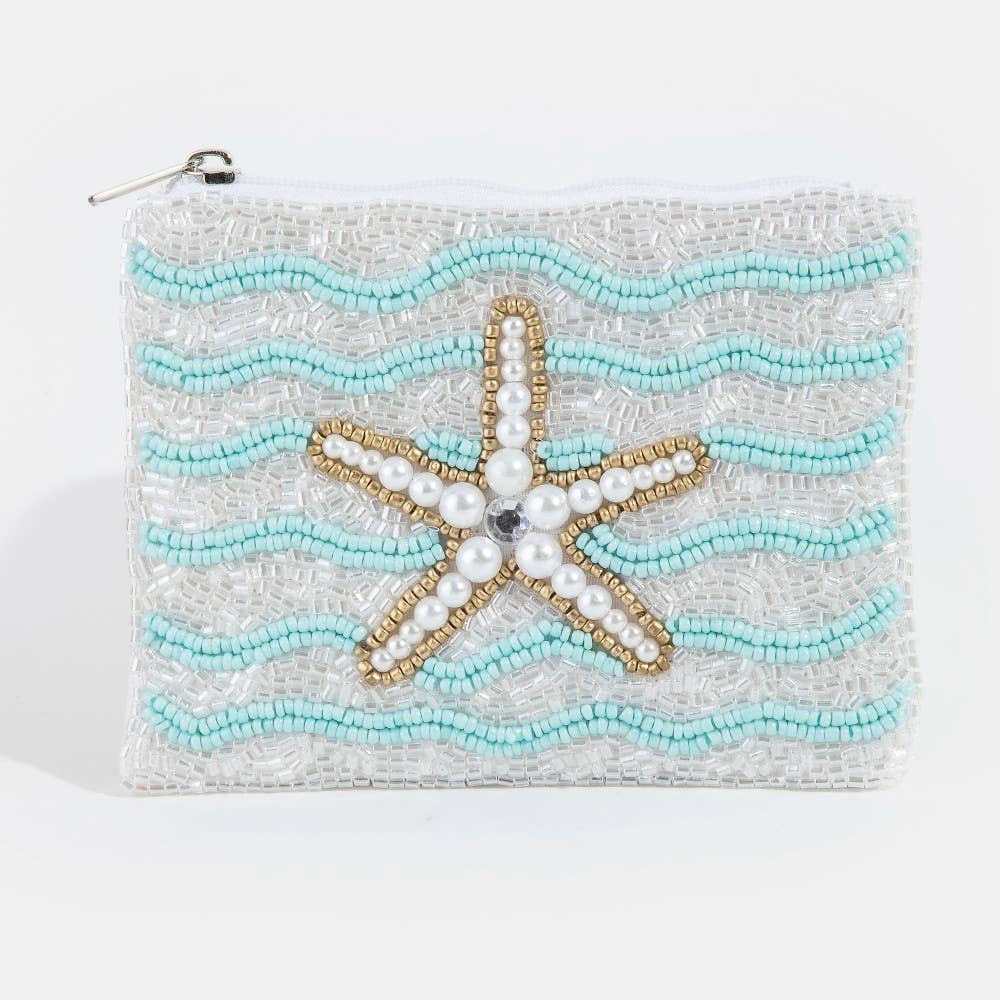 Pearl Beaded Starfish Seed Beaded Coin Purse