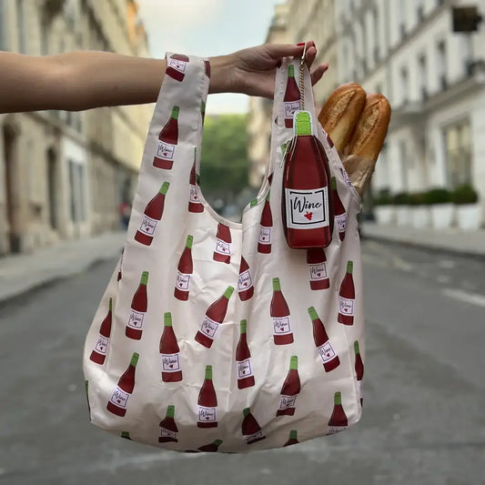 Living Royal - 2-in-1 Bag Charm & Reusable Shopper Bag - "Wine" Bottle