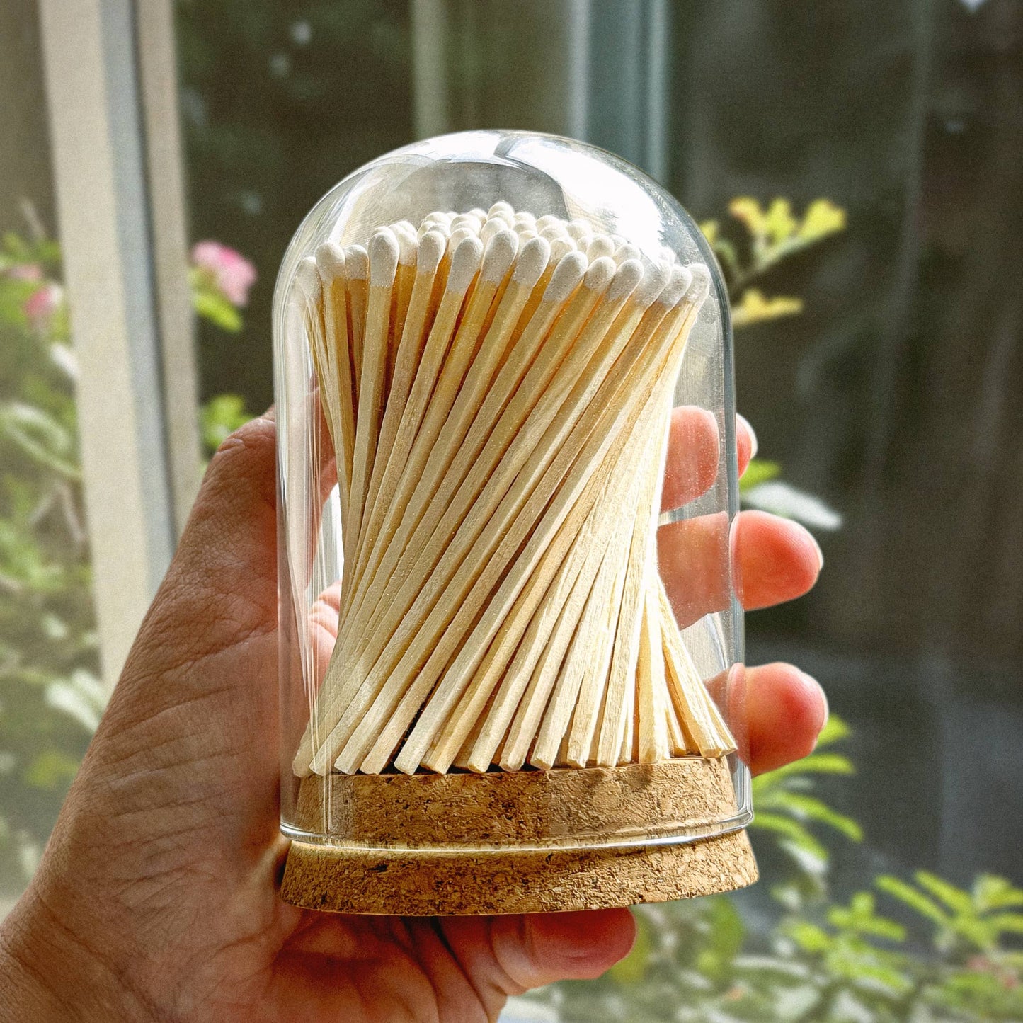 Thankful Greetings - 4" Matches in Premium Glass Cloche - Light Blue