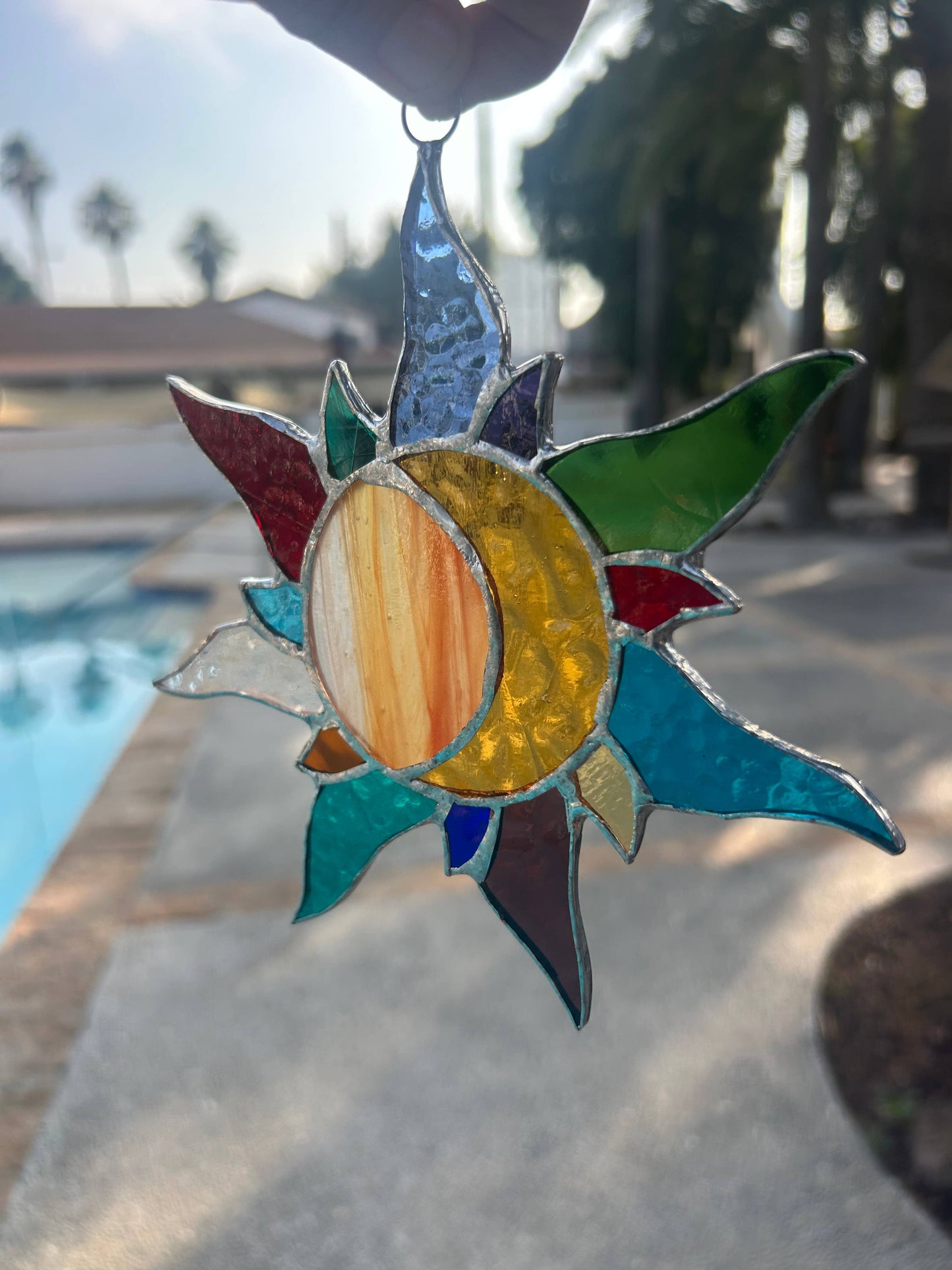 Celestial Sun & Moon Stained Glass Suncatcher