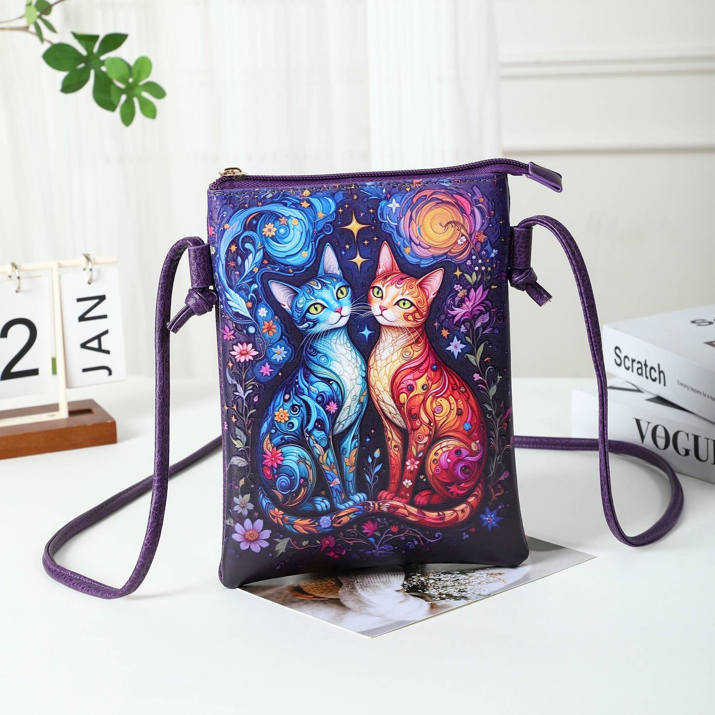 Shine Mark Accessories - Colour Print Cellphone Bag - Blue & Brown Cats