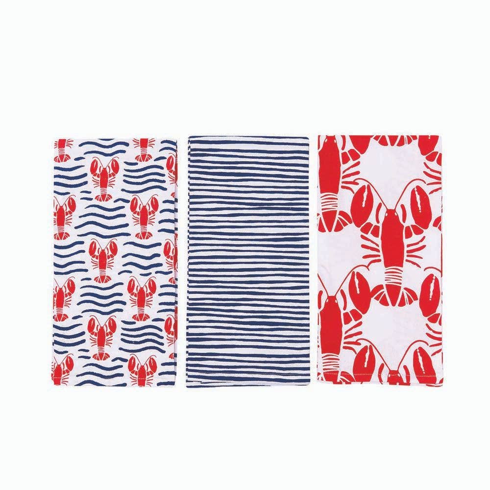 Lobster Waves Cotton Kitchen Towels (Set of 3)