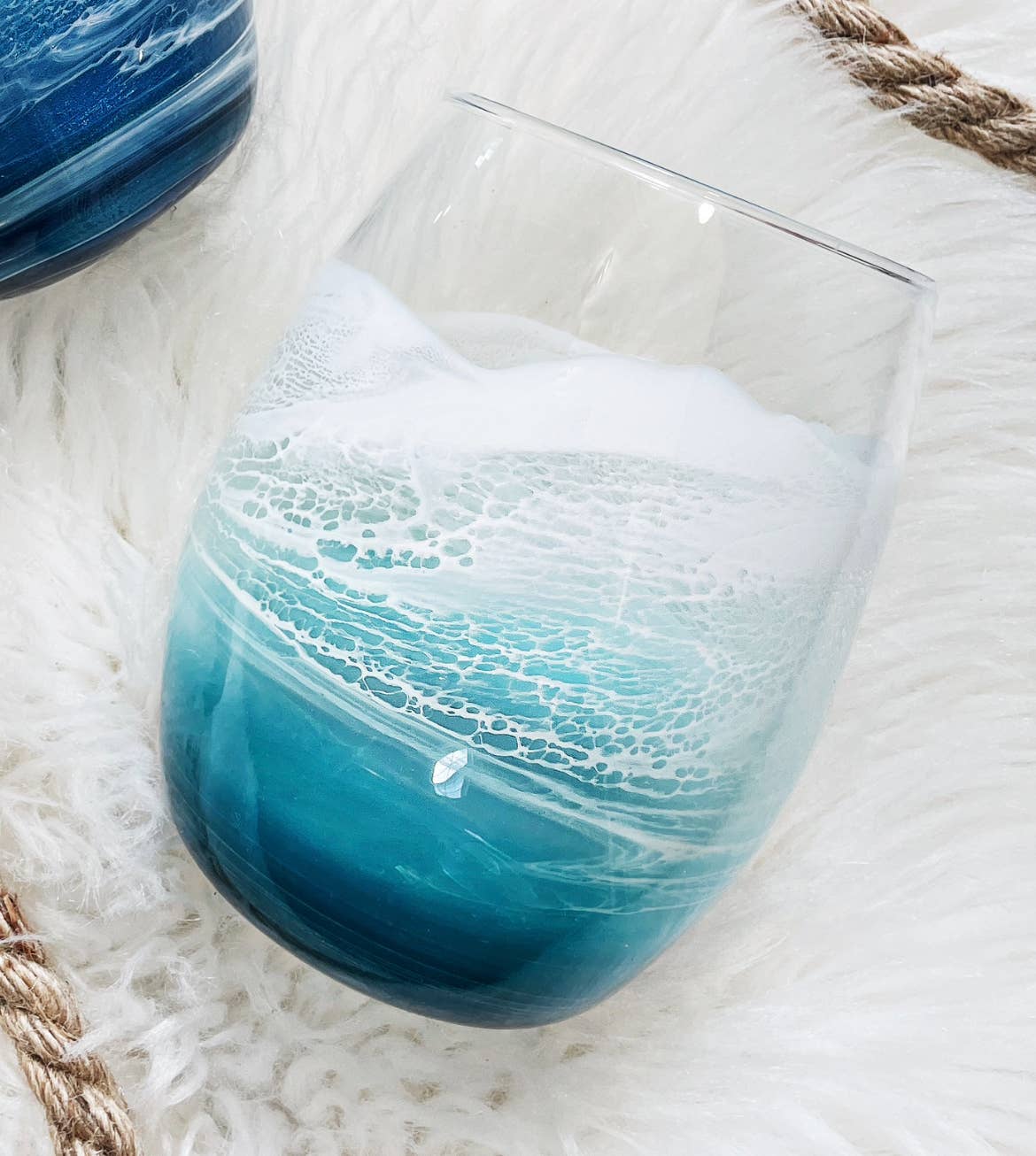 Sam + Sea Artistry - Coastal Stemless Wine Glass: Blue