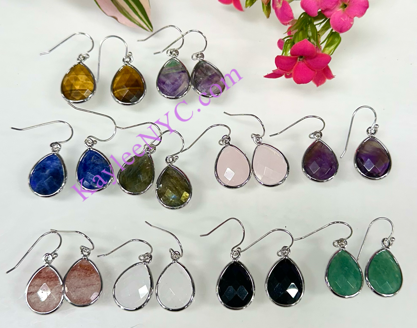 Natural Crystal Teardrop Sterling Silver Dangling Earring