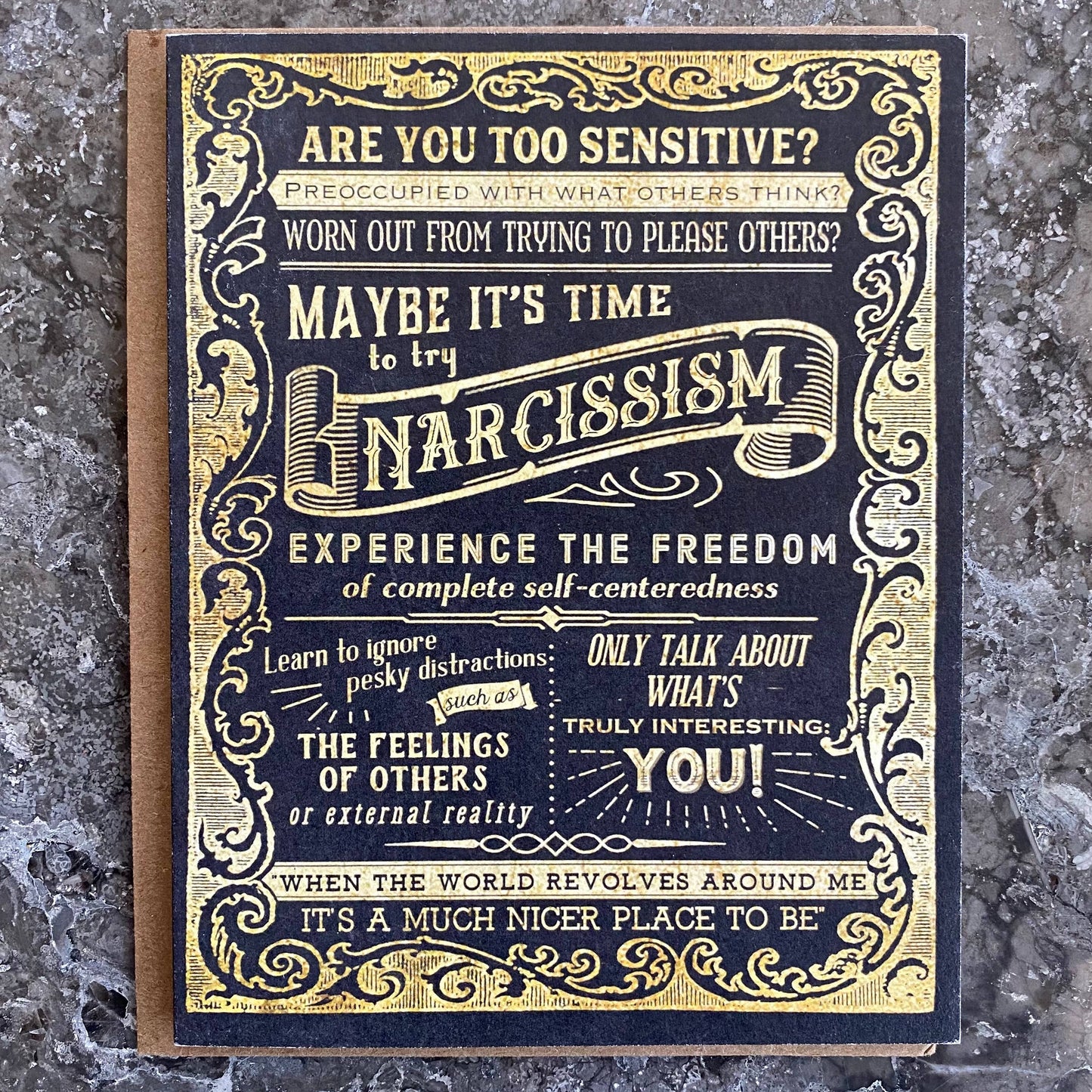 A Zillion Dollars - Try Narcissism; Psychology Humor; Funny Therapy Card