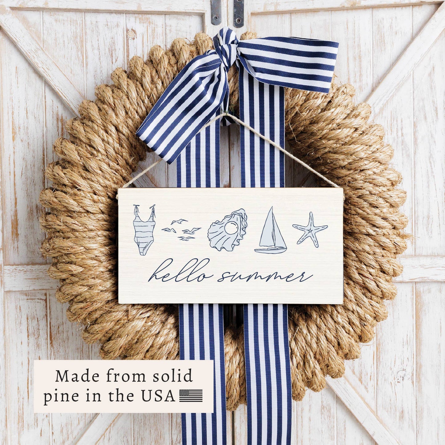 Hello Summer Twine Sign | Coastal Door Decor | Summer Sign