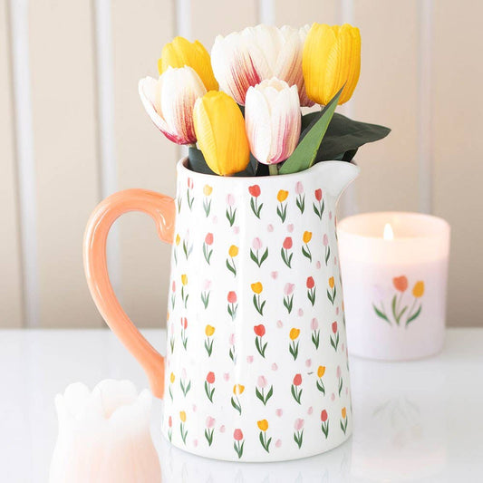 Spring Tulip Print Ceramic Flower Jug