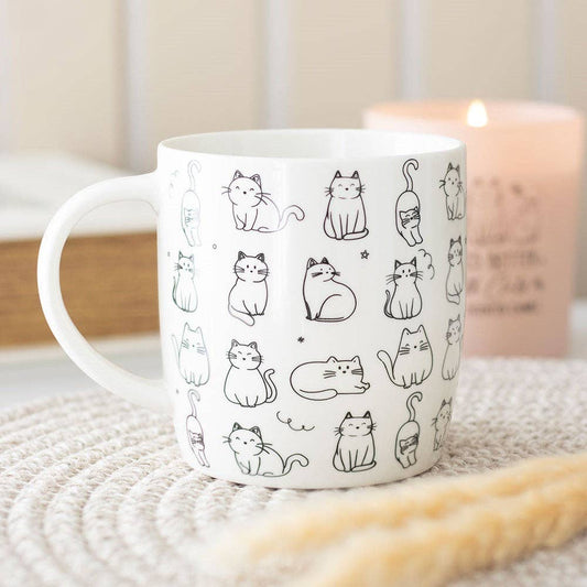 White Happy Cat Print Mug
