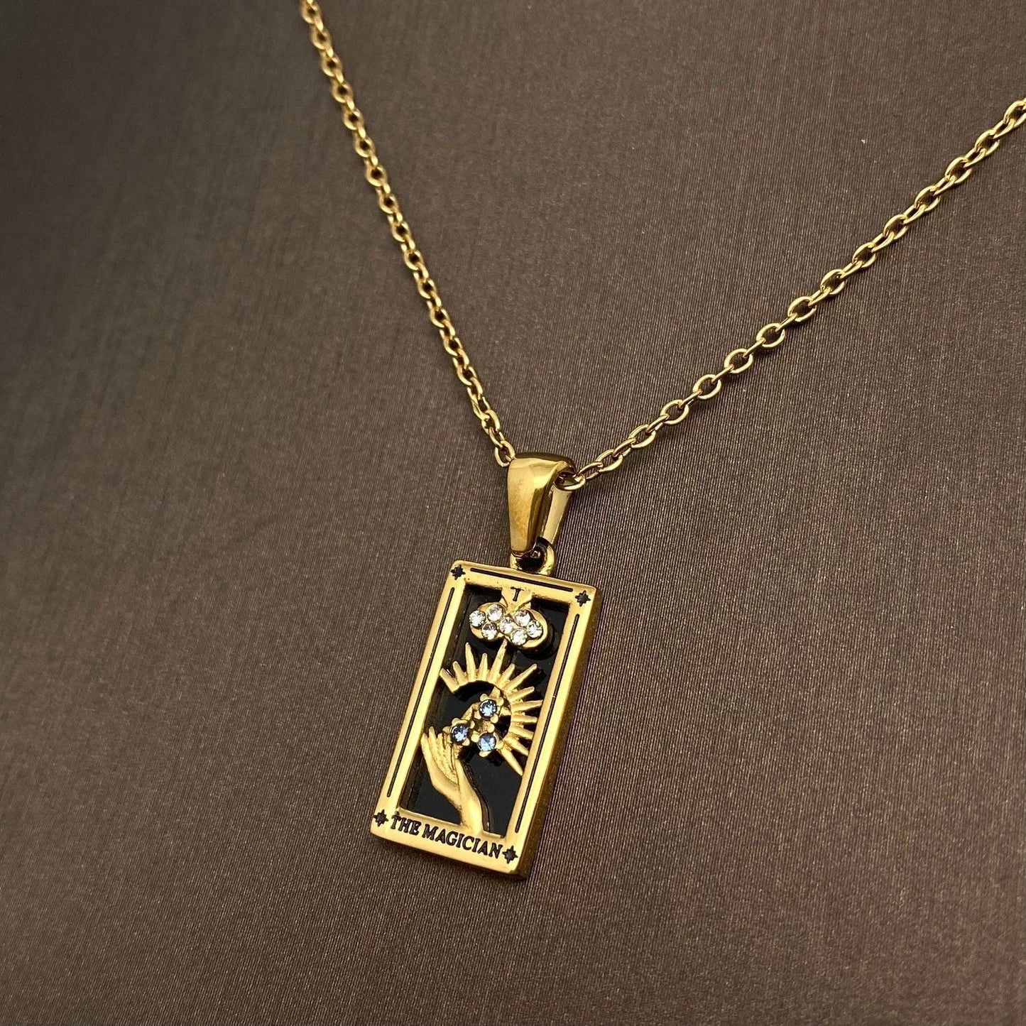 Star Moon Tarot 18K Gold Plated Steel Necklace: Magician