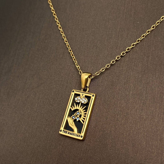 Star Moon Tarot 18K Gold Plated Steel Necklace: Magician