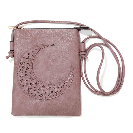 Shine Mark Accessories - Plum - Moon with Stars Lacer cut crossbody cellphone bags