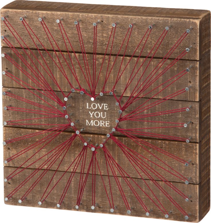 Love You More - String Art Plank Board Box Sign - 8-in