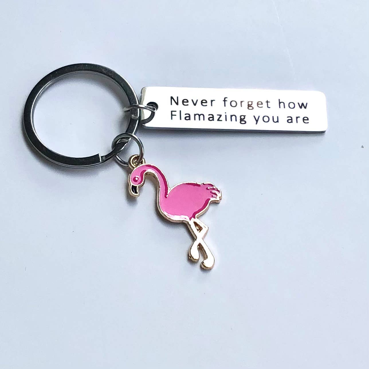 Flamingo Enamel Keychain with Key Tag Tropical Hot Pink