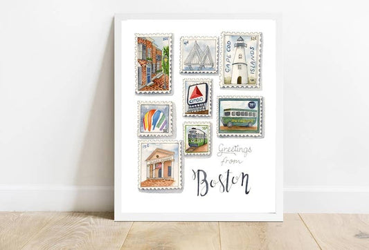 Fiona and Honey Designs - Boston Stamp Illustration Watercolor Paintings