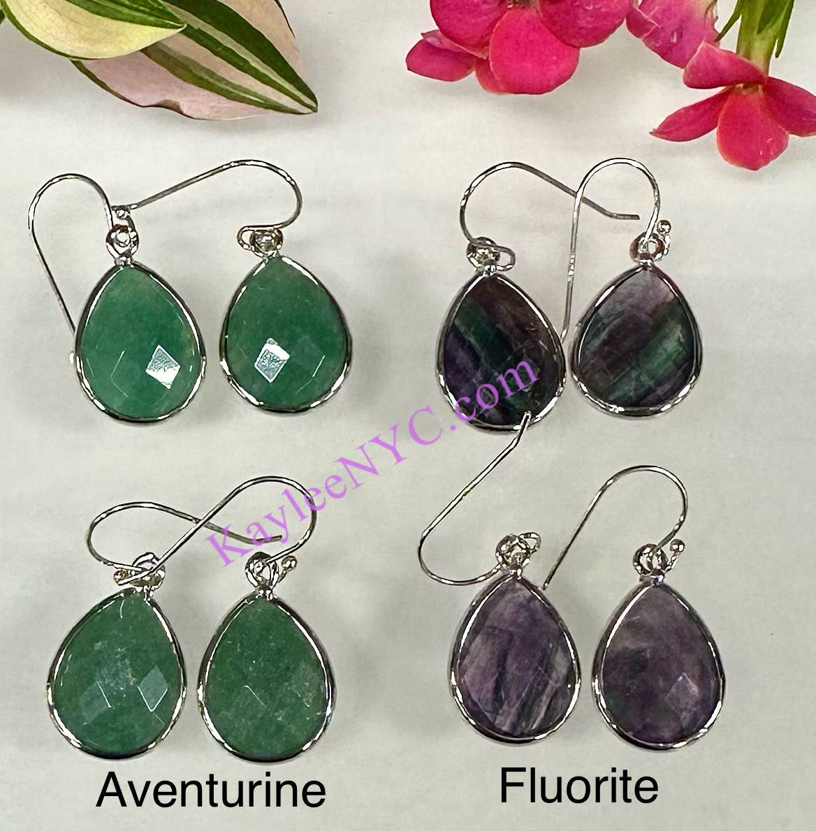 Natural Crystal Teardrop Sterling Silver Dangling Earring