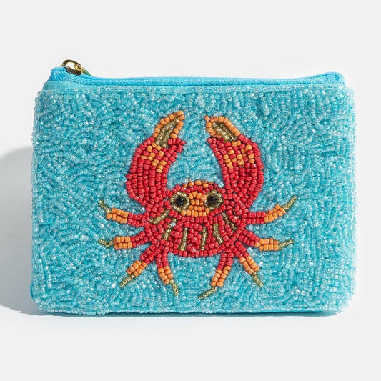 Seed Beaded Red Crab Coin Purse