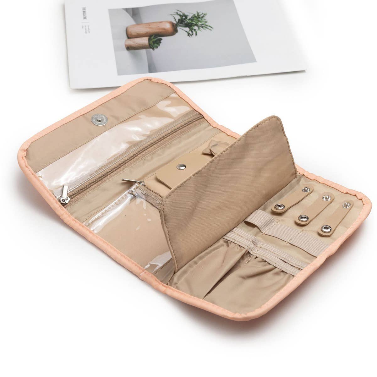 Foldable Travel Jewelry Organizer Roll - Pink