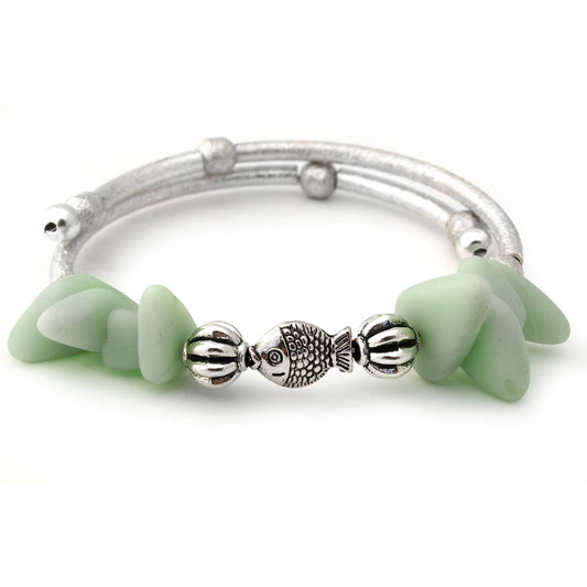 Opaque Green Fish Sea Glass Bracelet