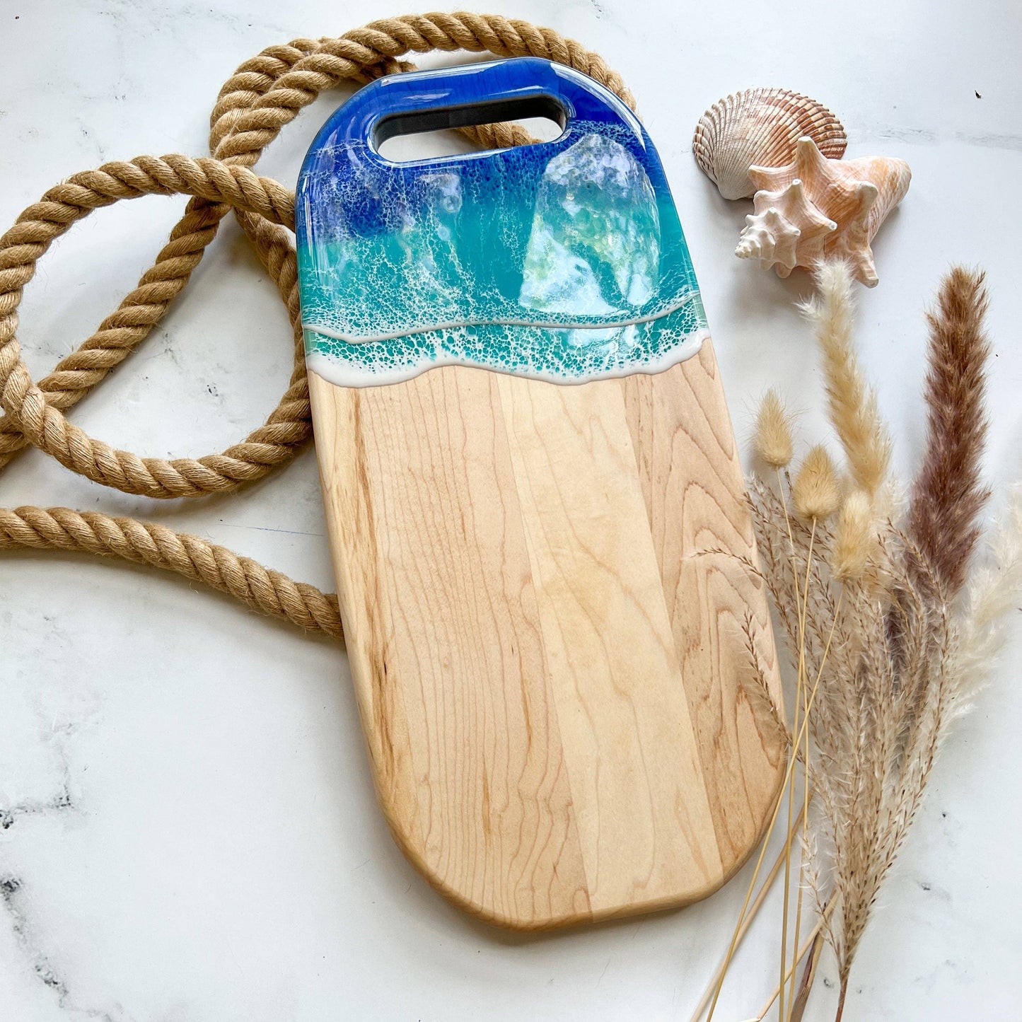 Citrus Waves Art - Maple Charcuterie Board with Handle