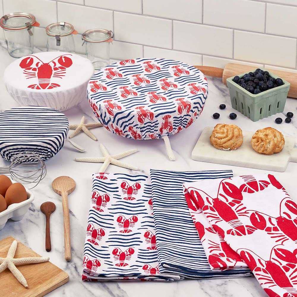 Lobster Waves Cotton Kitchen Towels (Set of 3)