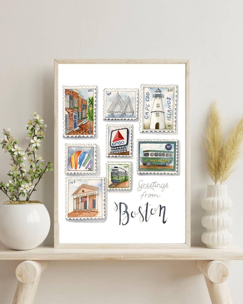 Fiona and Honey Designs - Boston Stamp Illustration Watercolor Paintings