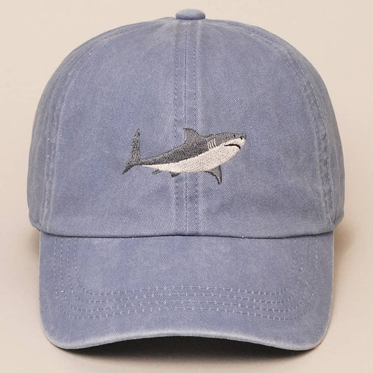Shark Embroidered Cotton Baseball Dad Cap: DENIM BLUE / One Size