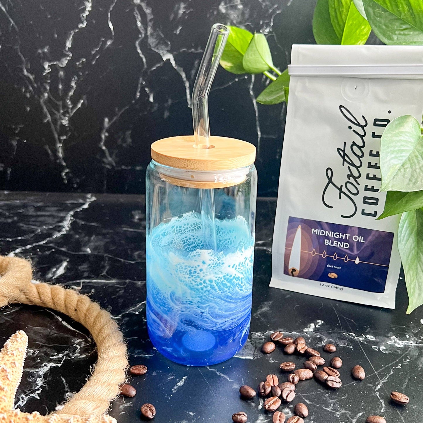 Citrus Waves Art - Iced Coffee Glass with glass straw (16oz)