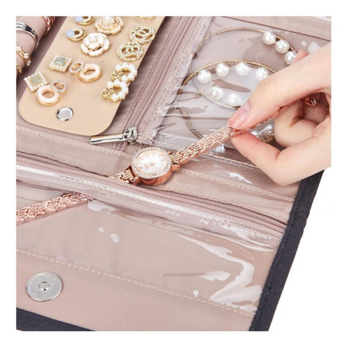 Foldable Travel Jewelry Organizer Roll - Pink