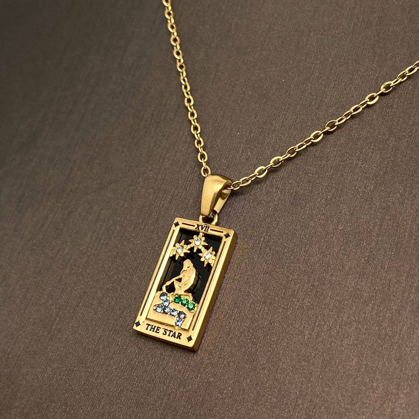Star Moon Tarot 18K Gold Plated Steel Necklace: Star