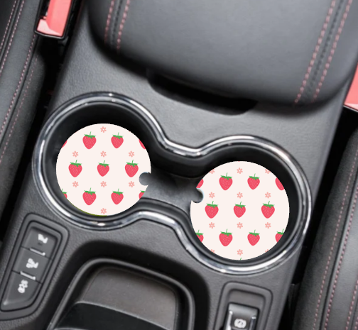 Strawberries Car Coaster Set