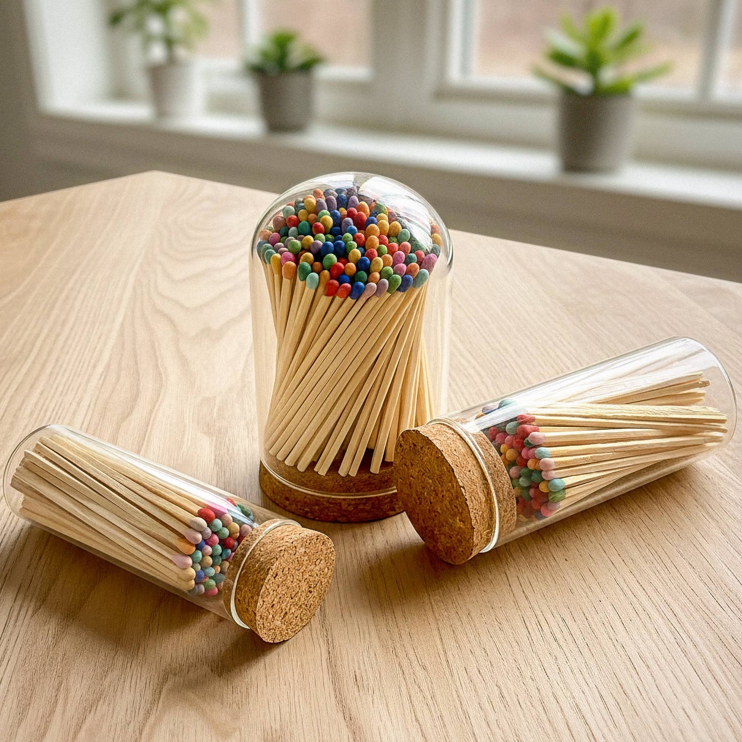 Thankful Greetings - 4" Matches in Premium Glass Cloche - Light Blue