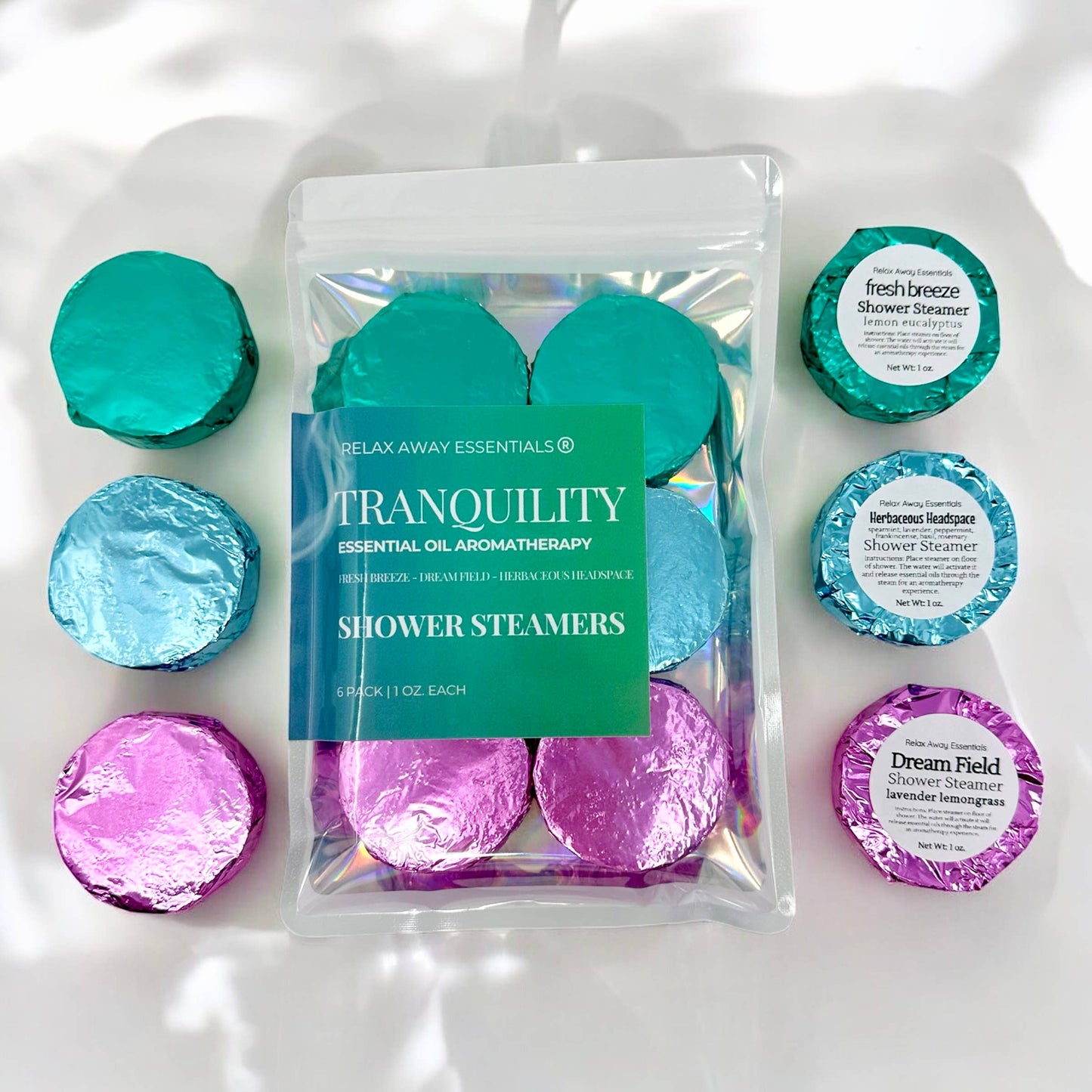 Relax Away Essentials - Tranquility Shower Steamers 6 Pack - Made in USA