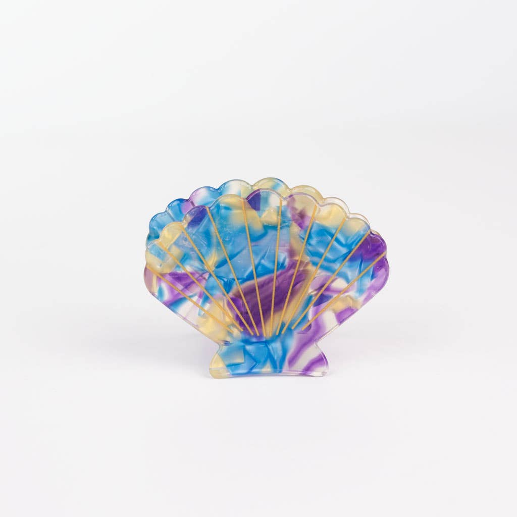 Clam Shell Marble Style Hair Claw Clip - Blue