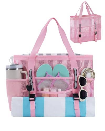 Large Beach Tote Bags with 40oz Tumbler Side Pockets