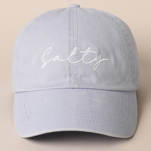 Salty Lettering Embroidery Baseball Cap: LIGHT BLUE / One Size
