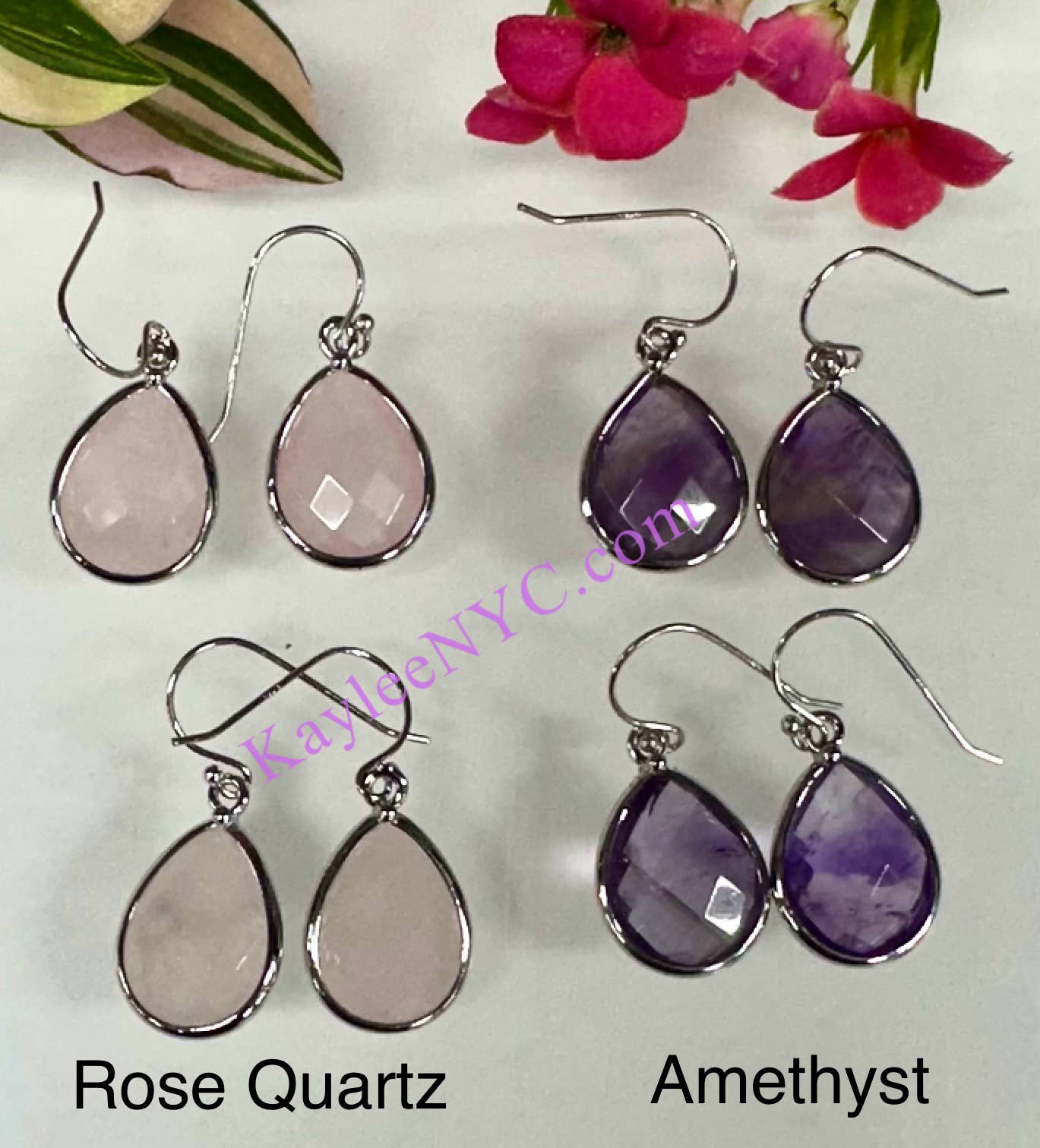 Natural Crystal Teardrop Sterling Silver Dangling Earring