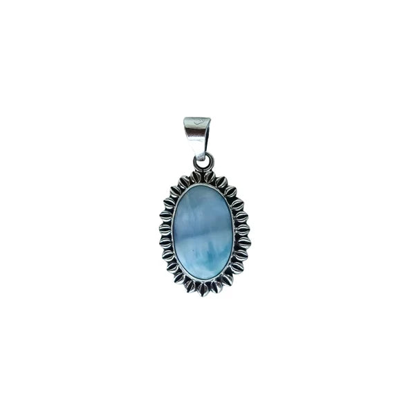Small Larimar Pendant with Blue Agate Rosary Chain